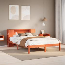Bookcase Bed Wax Brown 150x200cm King Solid Wood Pine