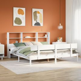 Bookcase Bed White 180x200cm Super King Solid Wood Pine