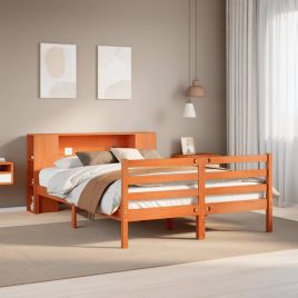 Bookcase Bed Wax Brown 135x190cm Double Solid Wood Pine
