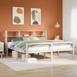 Bookcase Bed White 180x200cm Super King Solid Wood Pine