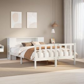 Bookcase Bed White 150x200cm King Size Solid Wood Pine