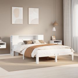 Bookcase Bed White 150x200cm King Size Solid Wood Pine