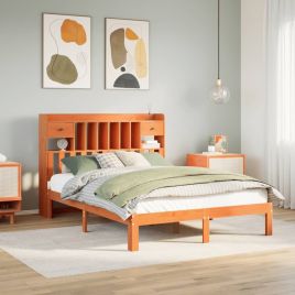 Bookcase Bed Wax Brown 135x190cm Solid Wood Pine