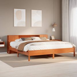 Bookcase Bed Wax Brown 200x200cm Solid Wood Pine