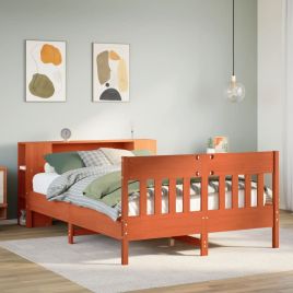 Bookcase Bed Wax Brown 135x190cm Double Solid Wood Pine