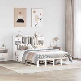 Bookcase Bed White 140x200cm Solid Wood Pine