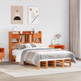 Bookcase Bed Wax Brown 135x190cm Double Solid Wood Pine