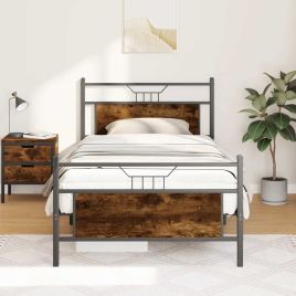 Bedframe Smoked Oak 107x203cm Engineered Wood