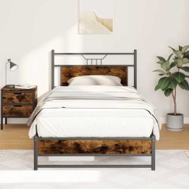 Bedframe Smoked Oak 107x203cm Engineered Wood