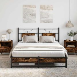 Bedframe Smoked Oak 137x190cm Engineered Wood
