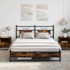 Bedframe Smoked Oak 140x190cm Engineered Wood