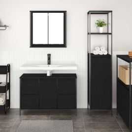 Bathroom Furniture Set Set of 2 Black Oak Engineered Wood
