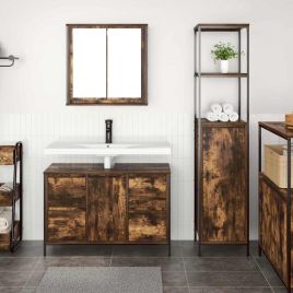 2-Piece Bathroom Furniture Set in Smoked Oak Engineered Wood