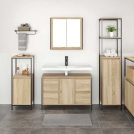 3 Piece Bathroom Furniture Set Sonoma Oak Engineered Wood
