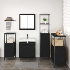 5 Piece Bathroom Furniture Set Black Oak Engineered Wood
