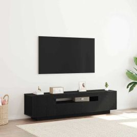 TV Stand with LED Lights - Black Oak, 160x35x40 cm, Made from Engineered Wood