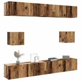 6 Piece TV Cabinet Set Wall-mounted Old Wood Engineered Wood