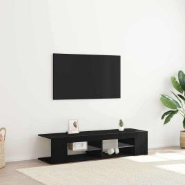 TV Stand with LED Lights, Black Oak, 135x39x30cm, Made of Engineered Wood