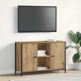 TV Cabinet Black Oak 101x35x65 cm Engineered Wood and Steel