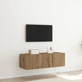 TV Wall Cabinet with LED Lights Artisan Oak 100x35x31 cm