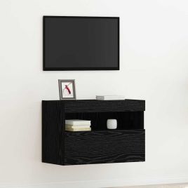 TV Wall Cabinet with LED Lights Black Oak 60x30x40 cm