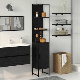Bathroom Cabinet Black Oak 33x33x185,5 cm Engineered Wood