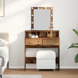 Dressing Table with Mirror&LED Lights Old Wood Engineered Wood