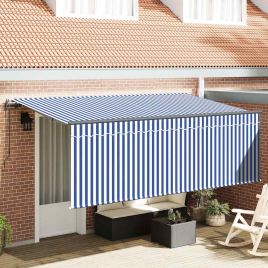 CRWOD Retractable Awning Retractable Blue and 350x200 cm - White