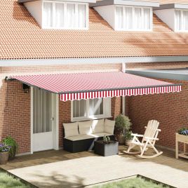 MILHAL Retractable Awning Manual Red and 450x350 cm - White