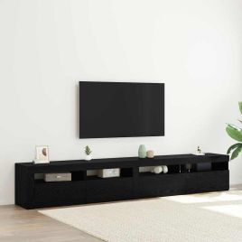 3 Piece TV Cabinet Set with LED Lights Black Oak Engineered Wood