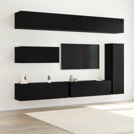 7 Piece TV Cabinet Set - Wall-Mounted - Black Oak Engineered Wood
