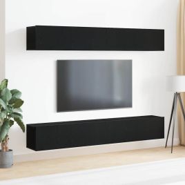 4-Piece TV Cabinet Set - Wall-Mounted in Black Oak