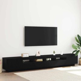 TV Stand with LED Lights - Black Oak, 260x35x40 cm, Made of Engineered Wood