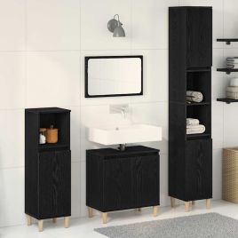 3 Piece Bathroom Furniture Set Black Oak Engineered Wood