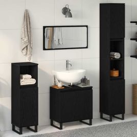 3 Piece Bathroom Furniture Set Black Oak Engineered Wood