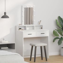 Dressing Table with LED Lights - White, 79x41x140 cm