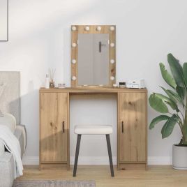 Dressing Table with LED Lights Artisan Oak 102x33x135 cm