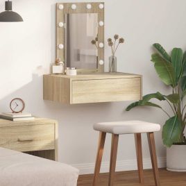Wall Hanging Dressing Table with LED Lights Sonoma Oak