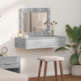 Wall Hanging Dressing Table with LED Lights Grey Sonoma