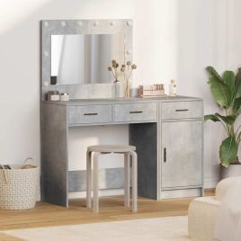 2-Piece Dressing Table Set with LED in Concrete Grey Made from Engineered Wood