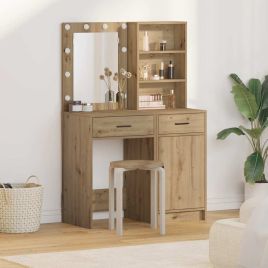 2 Piece Dressing Table Set with LED Artisan Oak Engineered Wood