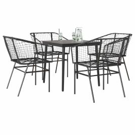 WISLOFT 5 Piece Garden Dining Set Poly Glass Rattan - Black