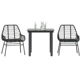 BLMVALE 3 Piece Garden Dining Set Poly Glass Rattan - Black