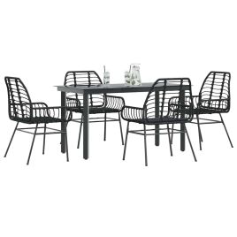 BLMVALE 5 Piece Garden Dining Set Poly Glass Rattan - Black