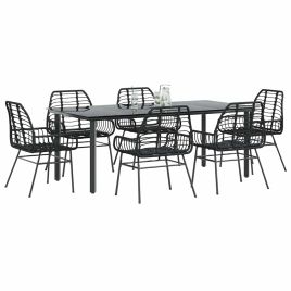 BLMVALE 7 Piece Garden Dining Set Poly Glass Rattan - Black