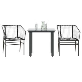 TAELM 3 Piece Garden Dining Set Poly Glass Rattan - Black
