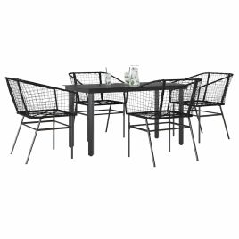TAELM 5 Piece Garden Dining Set Poly Glass Rattan - Black