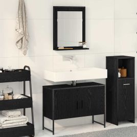 2 Piece Bathroom Furniture Set Black Oak Engineered Wood