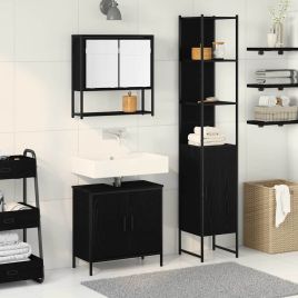 3 Piece Bathroom Furniture Set Black Oak Engineered Wood