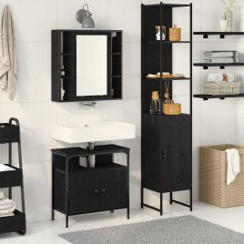 3 Piece Bathroom Furniture Set - Black Oak Engineered Wood
